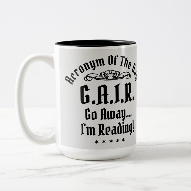 Humourous Reading Acronym Black Text Two-Tone Coffee Mug (Left)
