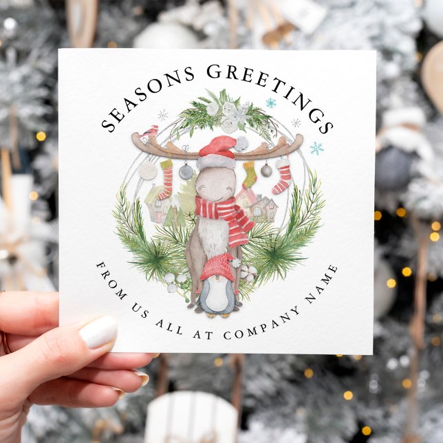 Humourous Reindeer Penguin Company Christmas Holiday Card (Creator Uploaded)