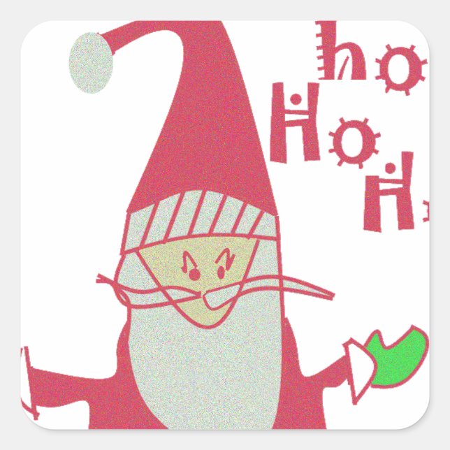 Humourous Santa with Festive Ho Ho Ho Square Sticker (Front)
