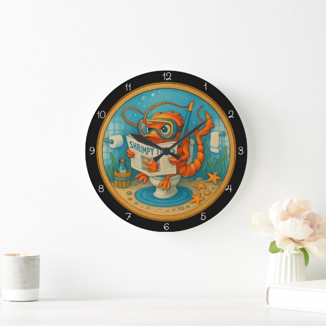 Humourous Shrimp Bathroom  Large Clock (Home)