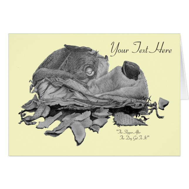 Humourous still life drawing of dog slipper art (Front Horizontal)