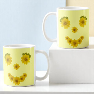 Humourous Sunshine Yellow Flowers Smile Face Coffee Mug