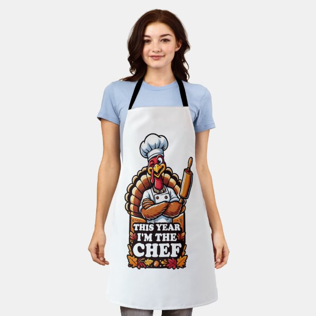 Humourous Thanksgiving Turkey Design Apron (Worn)