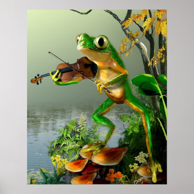 Humourous Tree Frog Playing a Fiddle Poster (Front)