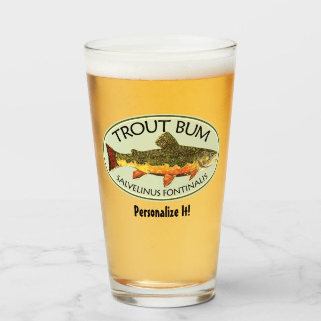 Humourous TROUT BUM Fly Fishing Angler's Glass (Front Filled)