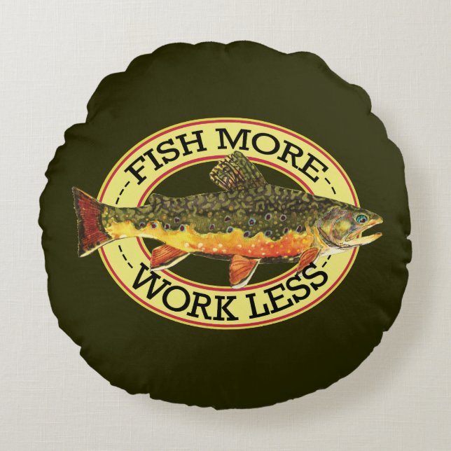 Humourous Trout Fishing Round Cushion (Front)