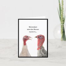 Humourous Two Turkeys thinking about Thanksgiving