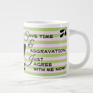 Humourous Typography Message Over Stripes Large Coffee Mug