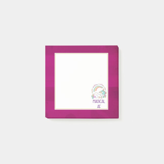Humourous Unicorn Magical AF on Pinkish Red Patter Post-it Notes (Front)