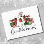 Humourous Unique Cute Funny Christmas Postcard<br><div class="desc">Explore this delightful 'Ghost of Christmas Present' print, which cleverly pays homage to a beloved movie classic. This charming design features a cute loveable Christmas ghost donning a festive pink Santa hat and surrounded by an abundance of beautifully wrapped Christmas presents. The colour palette includes a cheerful mix of reds,...</div>