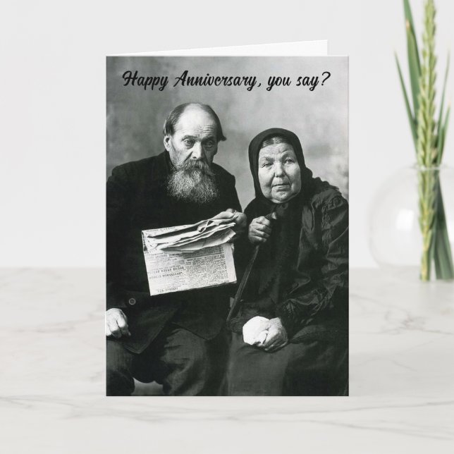 Humourous Vintage Photo Older Couple Anniversary   Card (Front)