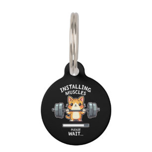 Humourous Weightlifting Cat Exercise Gym Funny Pet Tag