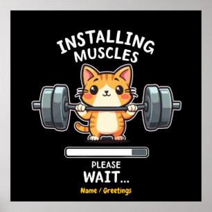 Humourous Weightlifting Cat Exercise Gym Funny Poster