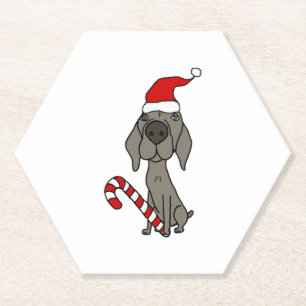 Humourous Weimaraner Dog in Santa Hat Christmas Ca Paper Coaster