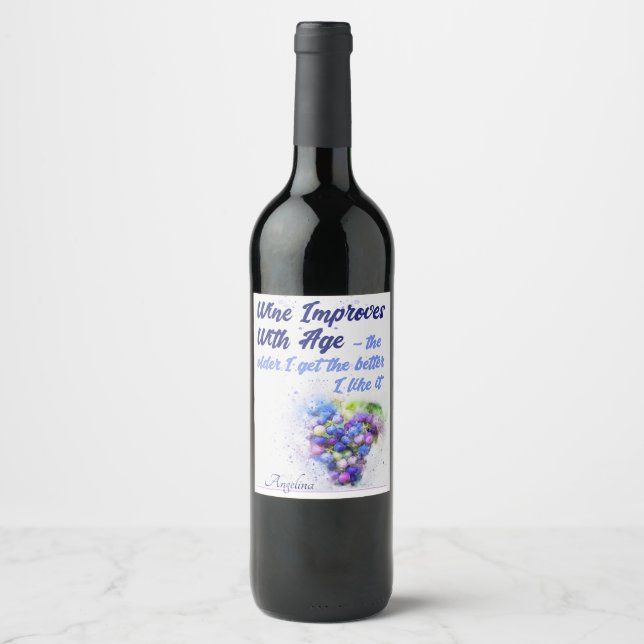 Humourous Wine Improves Age Pastel Blue Pink Grape Label (Front)