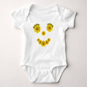 Humourous Yellow Wildflower Smile Face Baby Bodysuit