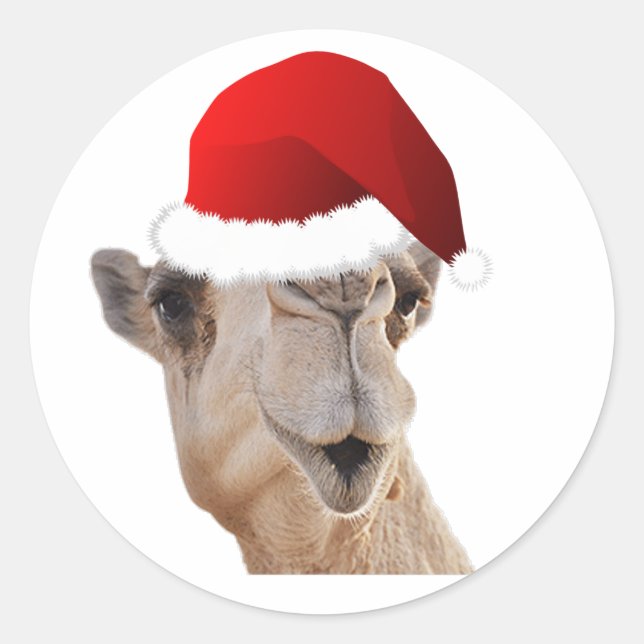 Hump Day Camel Santa Claus Hat Classic Round Sticker (Front)
