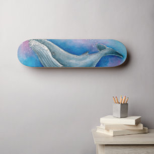 Humpback Blue Whale Bubbles Watercolor Skateboard
