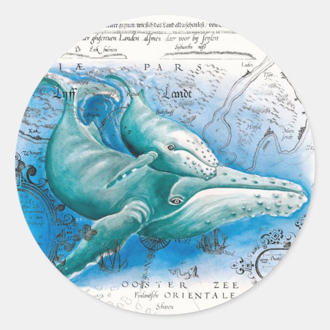 Humpback Family Vintage Map Classic Round Sticker (Front)
