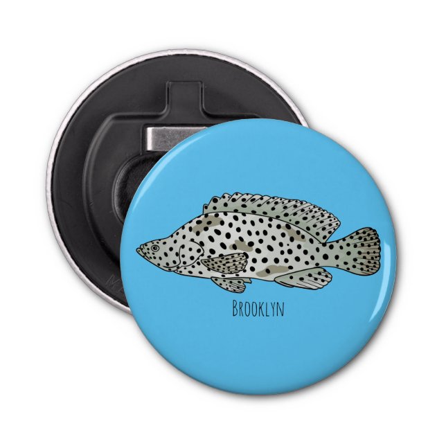 Humpback grouper fish cartoon illustration bottle opener (Front)