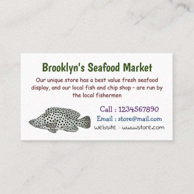 Humpback grouper fish cartoon illustration  business card (Front)