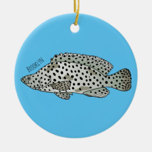 Humpback grouper fish cartoon illustration ceramic ornament