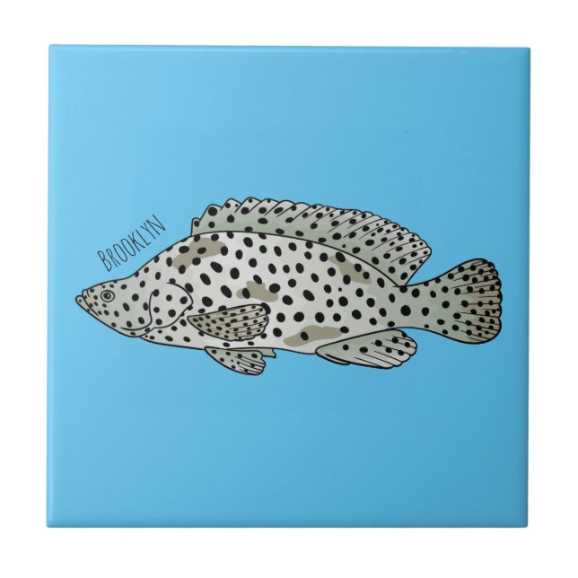 Humpback grouper fish cartoon illustration  ceramic tile (Front)