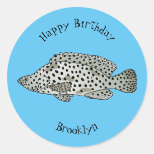 Humpback grouper fish cartoon illustration  classic round sticker