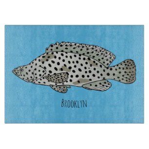 Humpback grouper fish cartoon illustration cutting board