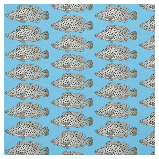 Humpback grouper fish cartoon illustration  fabric (Swatch)