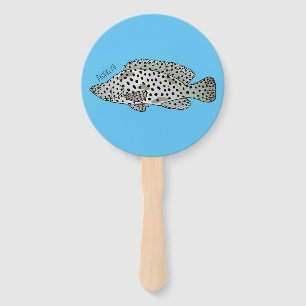 Humpback grouper fish cartoon illustration hand fan