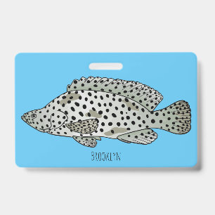 Humpback grouper fish cartoon illustration ID badge