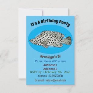 Humpback grouper fish cartoon illustration invitation