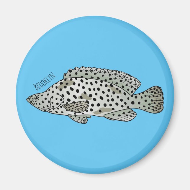 Humpback grouper fish cartoon illustration  magnet (Front)