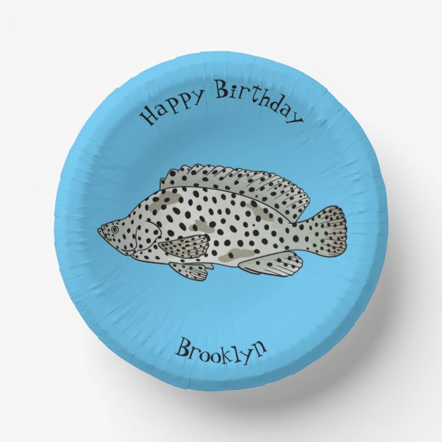 Humpback grouper fish cartoon illustration paper plate (Front)