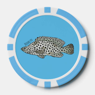 Humpback grouper fish cartoon illustration poker chips