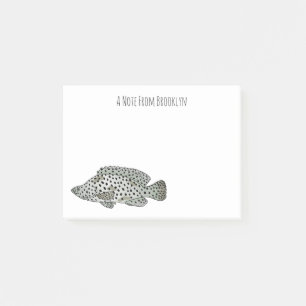 Humpback grouper fish cartoon illustration post-it notes