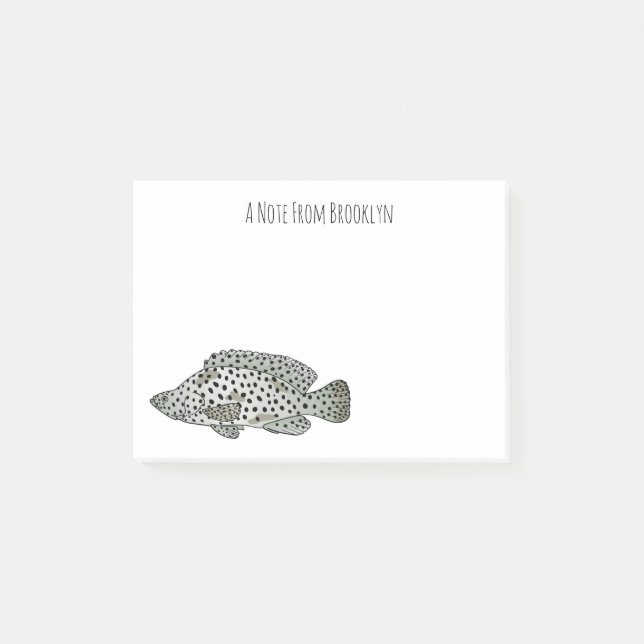 Humpback grouper fish cartoon illustration  post-it notes (Front)
