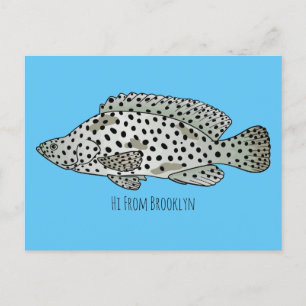 Humpback grouper fish cartoon illustration  postcard