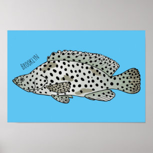 Humpback grouper fish cartoon illustration  poster