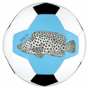 Humpback grouper fish cartoon illustration soccer ball