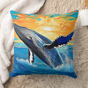 Humpback Sunset Leap Art Cushion