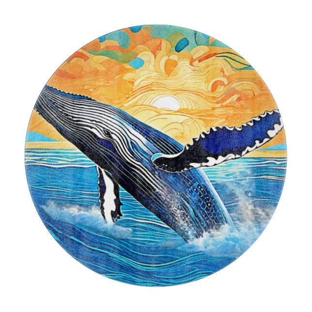 Humpback Sunset Leap Art Cutting Board (Front)