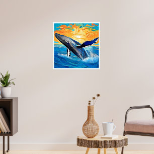 Humpback Sunset Leap Art Poster