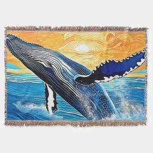 Humpback Sunset Leap Art Throw Blanket