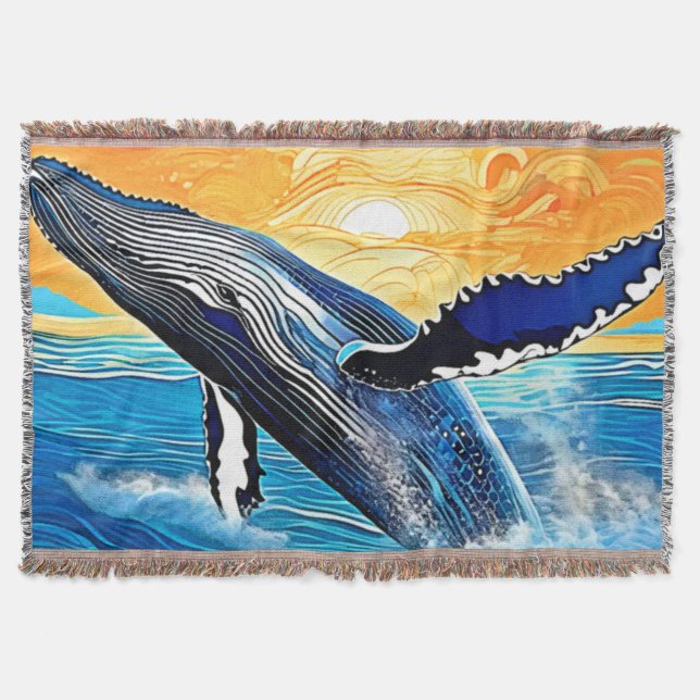 Humpback Sunset Leap Art Throw Blanket (Front)