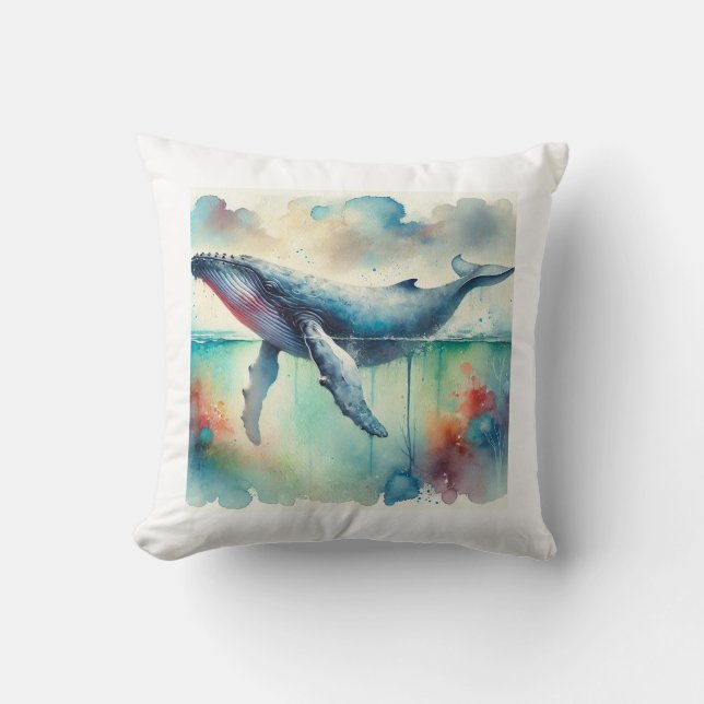 Humpback whale 220824AREF108 - Watercolor Cushion (Front)