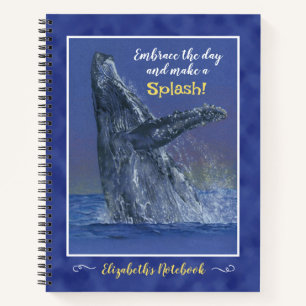 Humpback Whale Art on Blue 8 1/2" x 11" Spiral Notebook