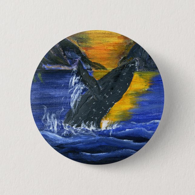 Humpback whale at Sunset 6 Cm Round Badge (Front)