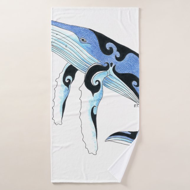 Humpback Whale Blue Spirit Ink Tribal Bath Towel Set (Bath Towel)